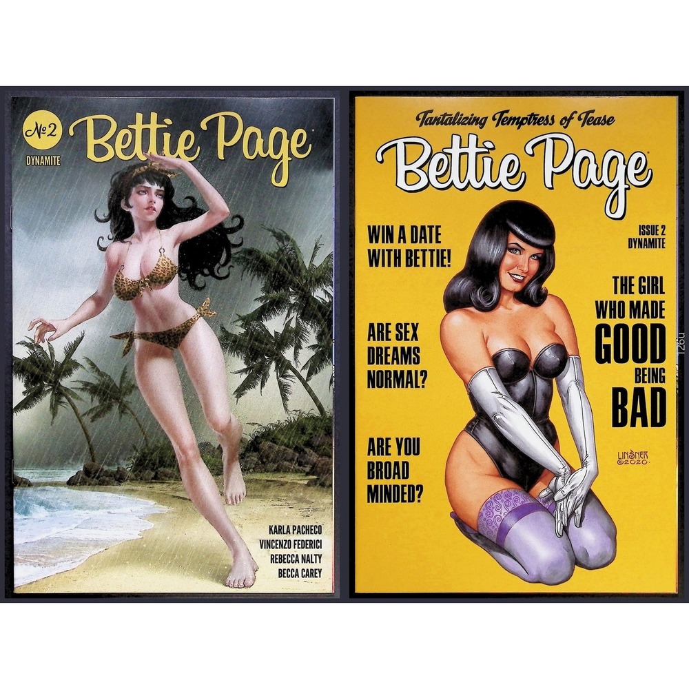 Bettie Page #2 (2020, Dynamite) Lot of 2 – Lindner &‎ Federici Covers Pinup Girl